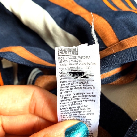 🍂 TOPSHOP DARK BLUE BURNT ORANGE WIDE LEG HIGH WAIST STRIPE PANTS! - Picture 9 of 12